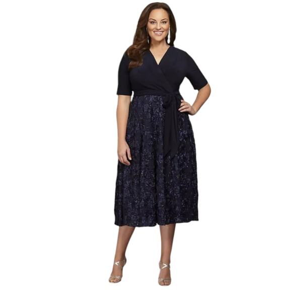$219 NWT Alex Evenings Formal Dress Women 18 Blue Wedding Party Mother of Bride - Picture 1 of 14